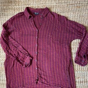 Topshop long sleeve high-low plaid shirt